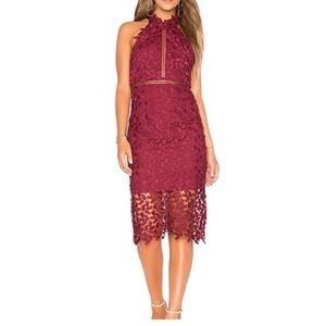Bardot Gemma Dress Womens 6 Maroon Lace Halter Sleeveless Midi Cocktail Party